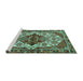 Sideview of Machine Washable Persian Turquoise Traditional Area Rugs, wshtr2820turq