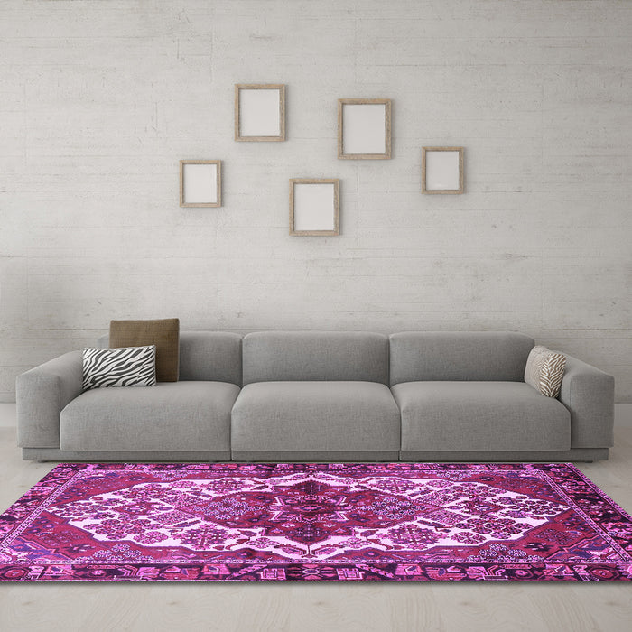 Machine Washable Persian Purple Traditional Area Rugs in a Living Room, wshtr2820pur
