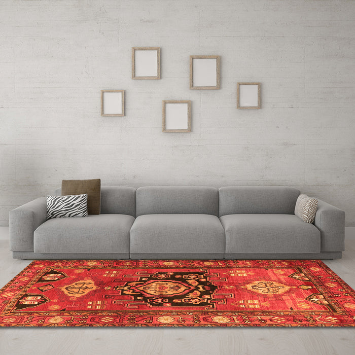 Machine Washable Persian Orange Traditional Area Rugs in a Living Room, wshtr2821org