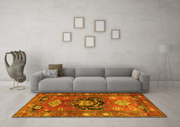 Machine Washable Persian Yellow Traditional Rug in a Living Room, wshtr2821yw