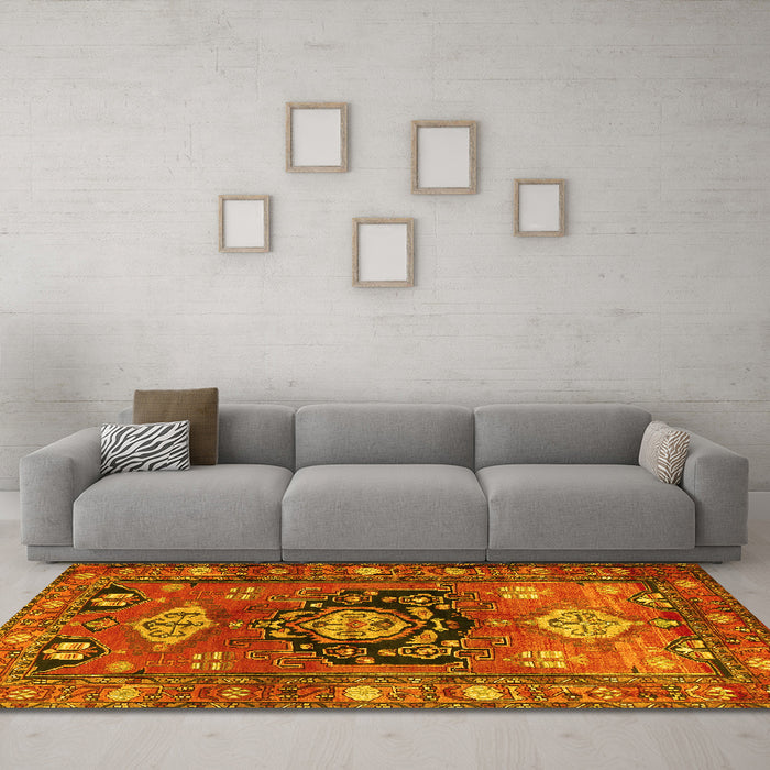 Machine Washable Persian Yellow Traditional Rug in a Living Room, wshtr2821yw