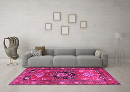 Machine Washable Persian Pink Traditional Rug in a Living Room, wshtr2821pnk