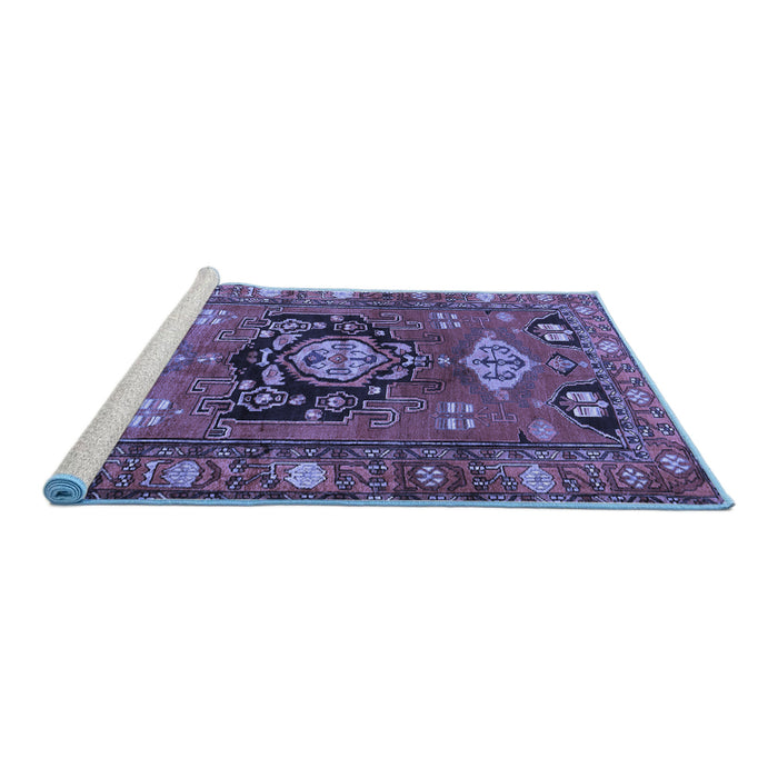 Sideview of Machine Washable Persian Blue Traditional Rug, wshtr2821blu