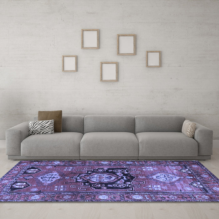 Machine Washable Persian Blue Traditional Rug in a Living Room, wshtr2821blu