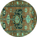 Round Persian Turquoise Traditional Rug, tr2821turq