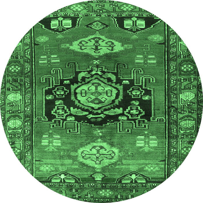 Round Machine Washable Persian Emerald Green Traditional Area Rugs, wshtr2821emgrn