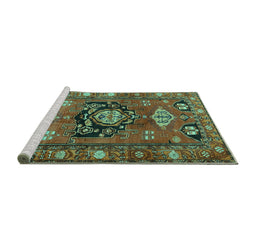 Sideview of Machine Washable Persian Turquoise Traditional Area Rugs, wshtr2821turq
