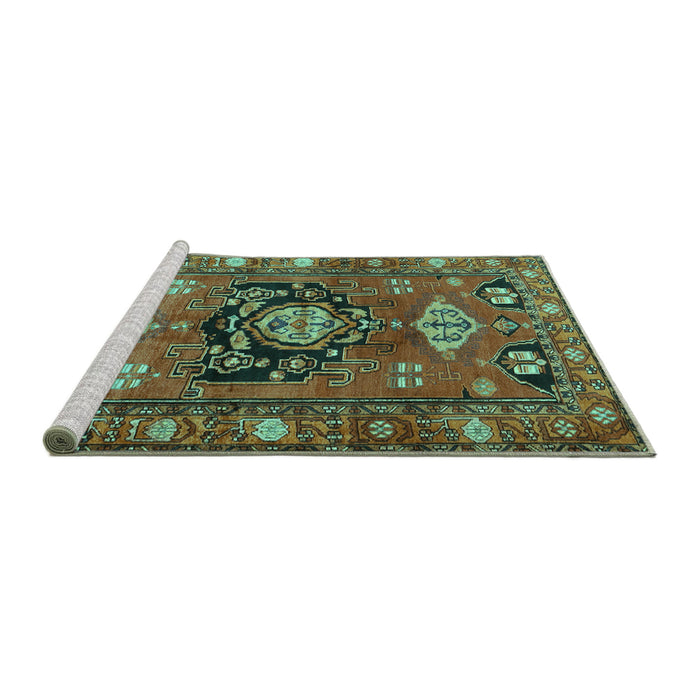 Sideview of Machine Washable Persian Turquoise Traditional Area Rugs, wshtr2821turq