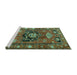 Sideview of Machine Washable Persian Turquoise Traditional Area Rugs, wshtr2821turq