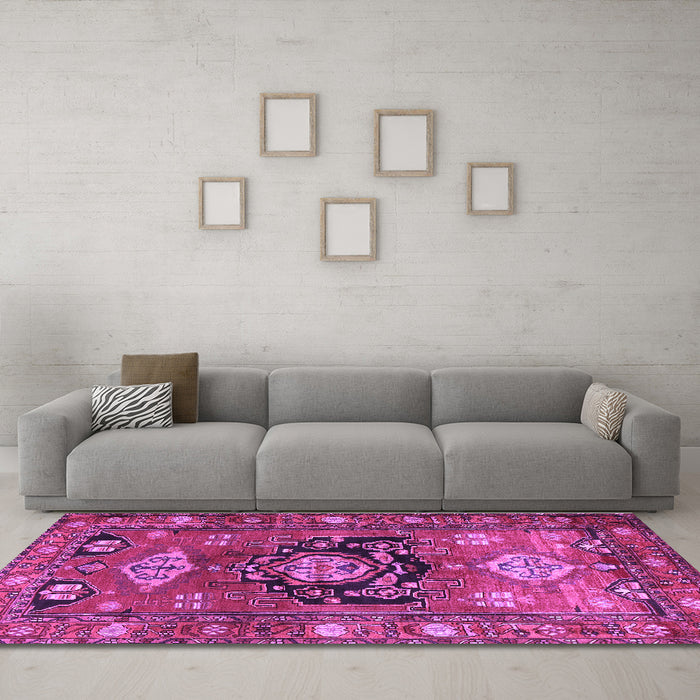 Machine Washable Persian Purple Traditional Area Rugs in a Living Room, wshtr2821pur