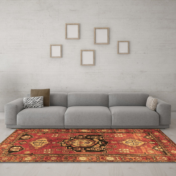 Machine Washable Persian Brown Traditional Rug in a Living Room,, wshtr2821brn