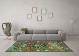 Machine Washable Persian Turquoise Traditional Area Rugs in a Living Room,, wshtr2821turq