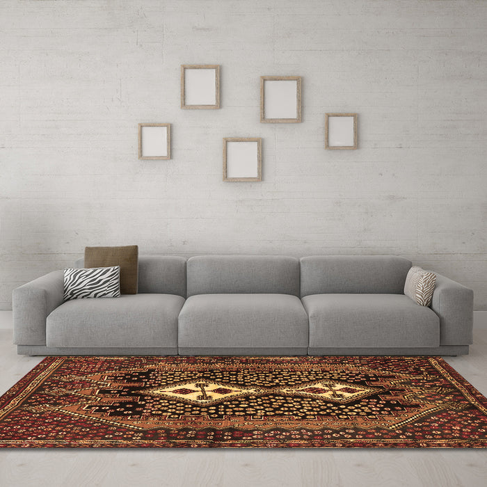 Machine Washable Persian Brown Traditional Rug in a Living Room,, wshtr2822brn