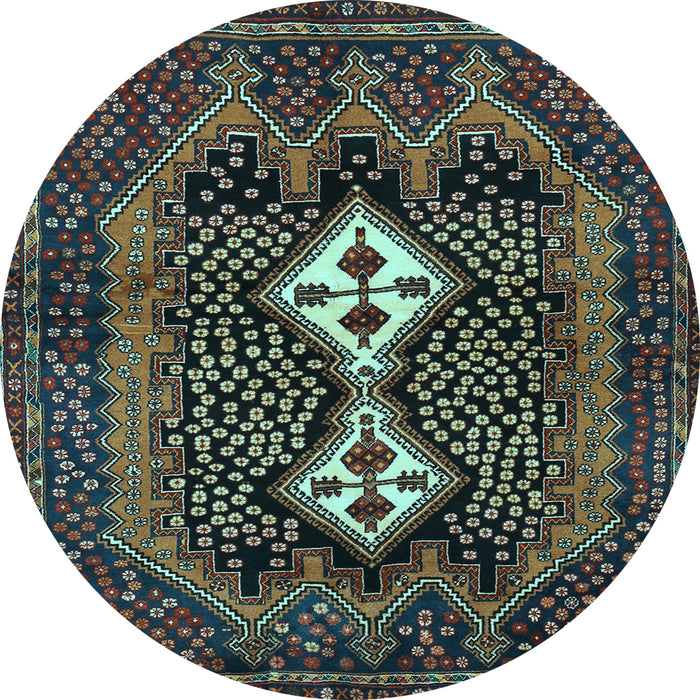 Round Machine Washable Persian Light Blue Traditional Rug, wshtr2822lblu