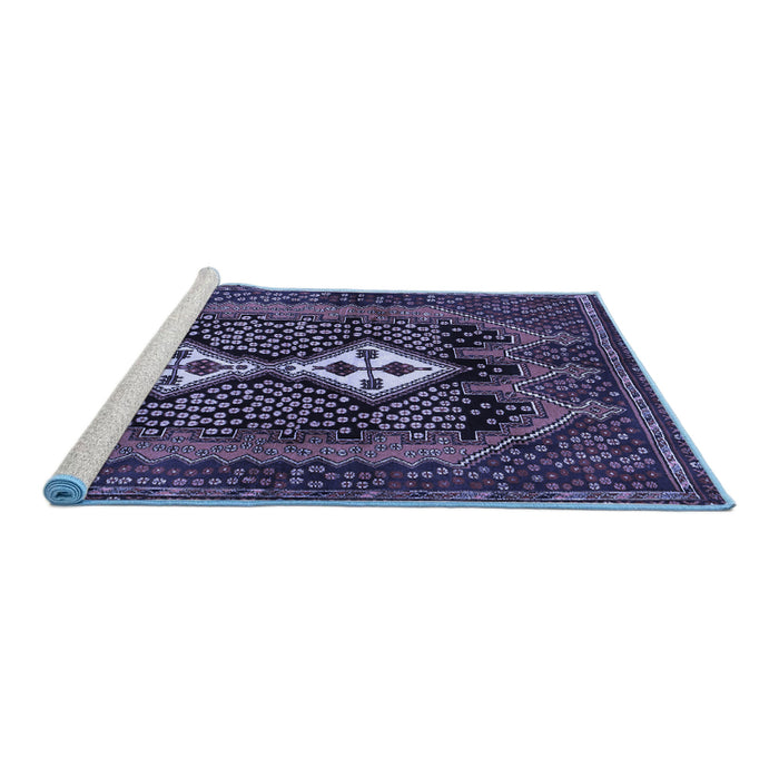 Sideview of Machine Washable Persian Blue Traditional Rug, wshtr2822blu