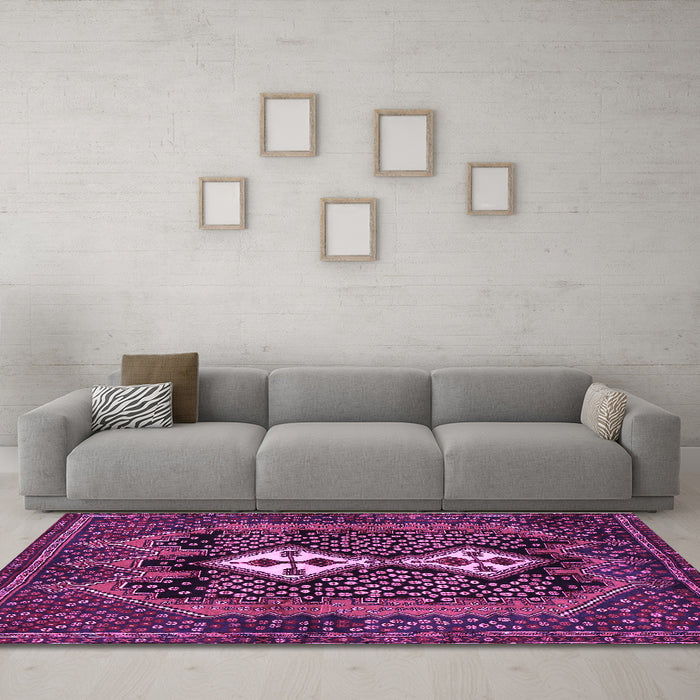 Machine Washable Persian Purple Traditional Area Rugs in a Living Room, wshtr2822pur