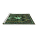 Sideview of Machine Washable Persian Turquoise Traditional Area Rugs, wshtr2822turq