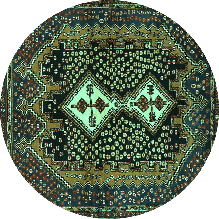 Round Machine Washable Persian Turquoise Traditional Area Rugs, wshtr2822turq