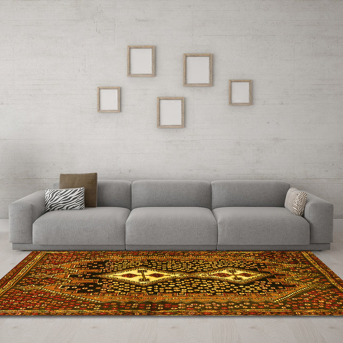 Machine Washable Persian Yellow Traditional Rug in a Living Room, wshtr2822yw