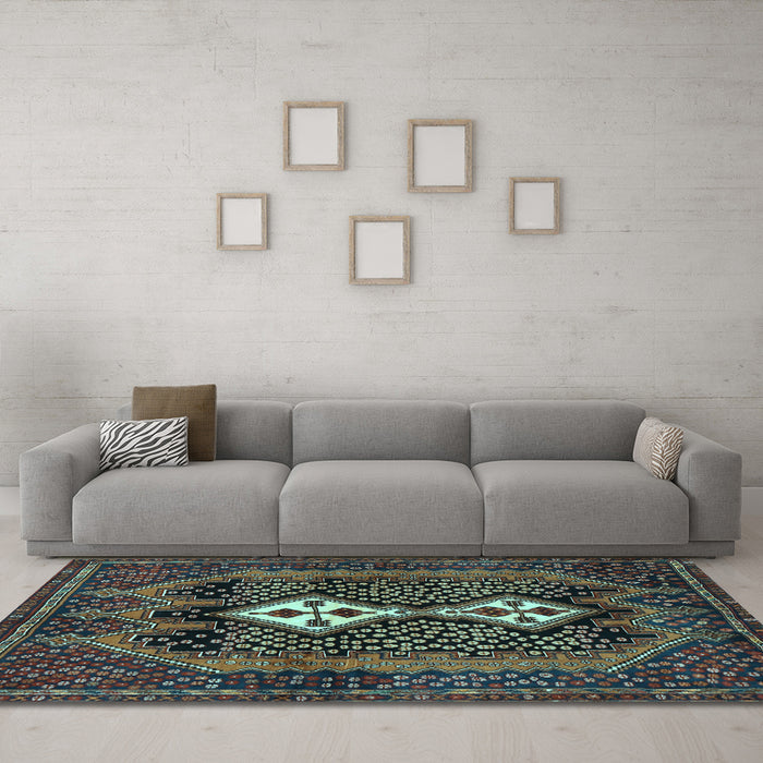Machine Washable Persian Light Blue Traditional Rug in a Living Room, wshtr2822lblu