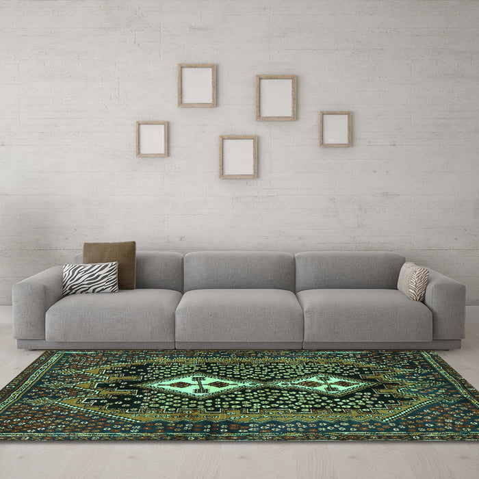 Machine Washable Persian Turquoise Traditional Area Rugs in a Living Room,, wshtr2822turq