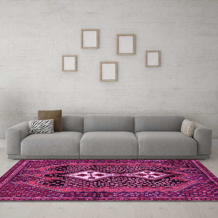 Machine Washable Persian Pink Traditional Rug in a Living Room, wshtr2822pnk