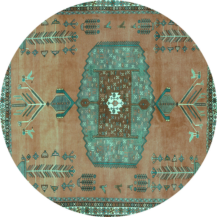 Round Persian Turquoise Traditional Rug, tr2823turq