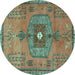 Round Persian Turquoise Traditional Rug, tr2823turq