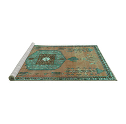 Sideview of Machine Washable Persian Turquoise Traditional Area Rugs, wshtr2823turq