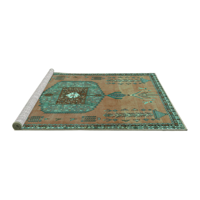 Sideview of Machine Washable Persian Turquoise Traditional Area Rugs, wshtr2823turq