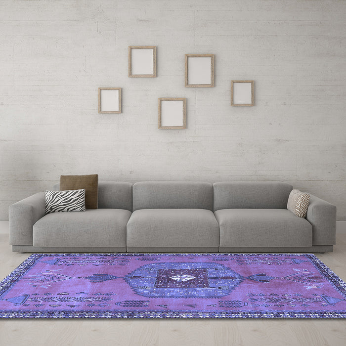 Machine Washable Persian Blue Traditional Rug in a Living Room, wshtr2823blu