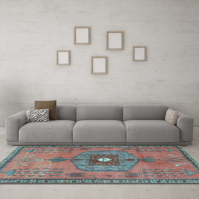 Machine Washable Persian Light Blue Traditional Rug in a Living Room, wshtr2823lblu