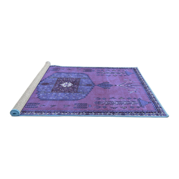 Sideview of Machine Washable Persian Blue Traditional Rug, wshtr2823blu