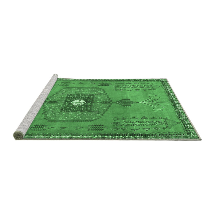 Sideview of Machine Washable Persian Emerald Green Traditional Area Rugs, wshtr2823emgrn