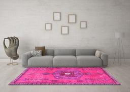 Machine Washable Persian Pink Traditional Rug in a Living Room, wshtr2823pnk