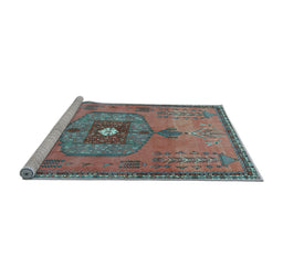 Sideview of Machine Washable Persian Light Blue Traditional Rug, wshtr2823lblu