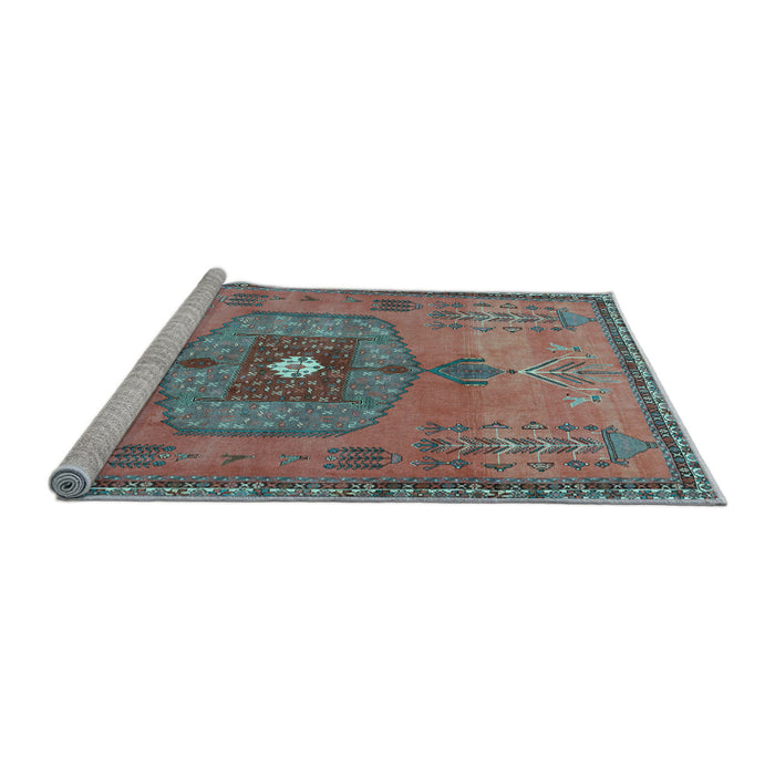 Sideview of Machine Washable Persian Light Blue Traditional Rug, wshtr2823lblu