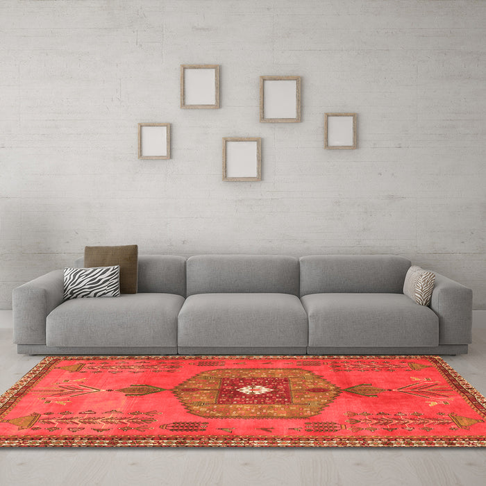 Machine Washable Persian Orange Traditional Area Rugs in a Living Room, wshtr2823org