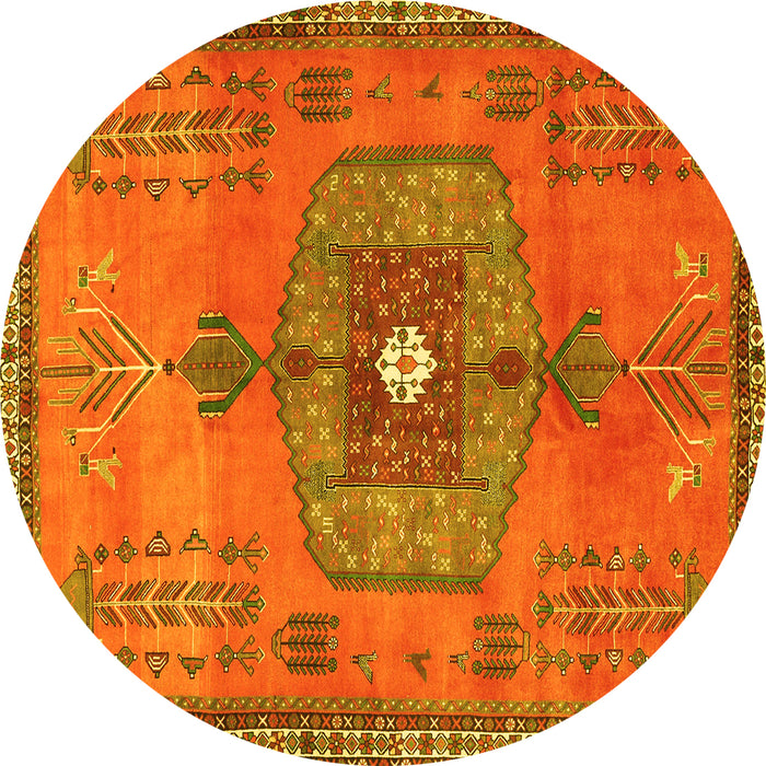 Round Machine Washable Persian Yellow Traditional Rug, wshtr2823yw