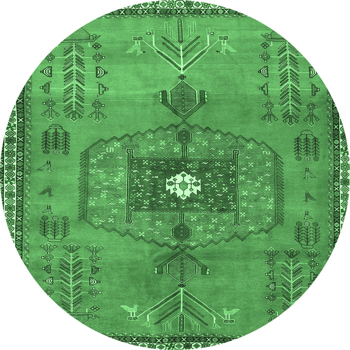 Round Persian Emerald Green Traditional Rug, tr2823emgrn