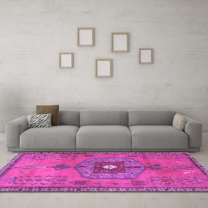 Machine Washable Persian Purple Traditional Area Rugs in a Living Room, wshtr2823pur