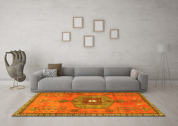 Machine Washable Persian Yellow Traditional Rug in a Living Room, wshtr2823yw