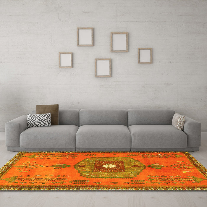 Machine Washable Persian Yellow Traditional Rug in a Living Room, wshtr2823yw