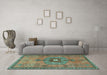 Machine Washable Persian Turquoise Traditional Area Rugs in a Living Room,, wshtr2823turq