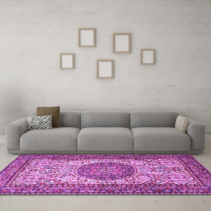 Machine Washable Persian Purple Traditional Area Rugs in a Living Room, wshtr2824pur