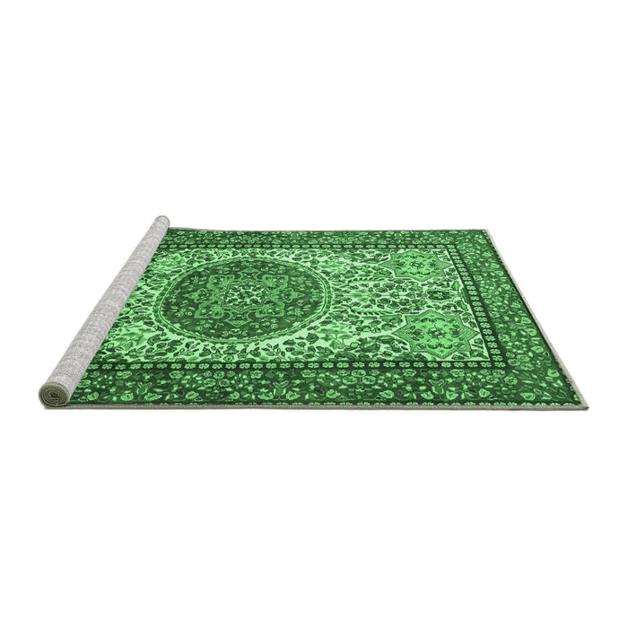 Sideview of Machine Washable Persian Emerald Green Traditional Area Rugs, wshtr2824emgrn