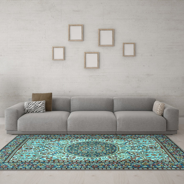 Machine Washable Persian Light Blue Traditional Rug in a Living Room, wshtr2824lblu