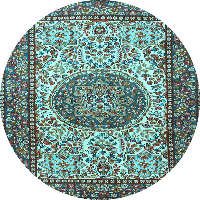 Round Machine Washable Persian Light Blue Traditional Rug, wshtr2824lblu