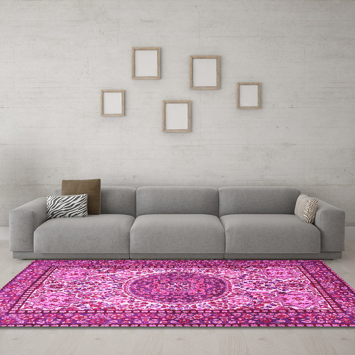 Machine Washable Persian Pink Traditional Rug in a Living Room, wshtr2824pnk