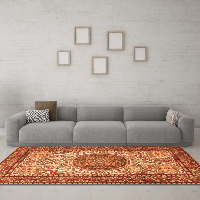 Machine Washable Persian Orange Traditional Area Rugs in a Living Room, wshtr2824org
